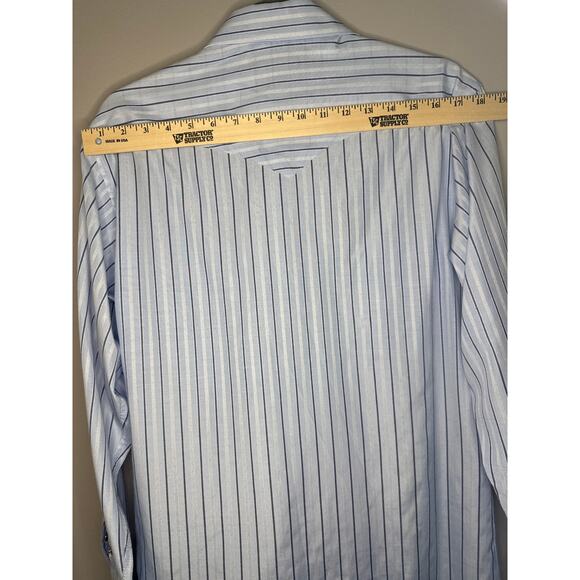 Panhandle Slim Men's Blue Striped Pearl Snap Long Sleeve Shirt Medium - Picture 4 of 9